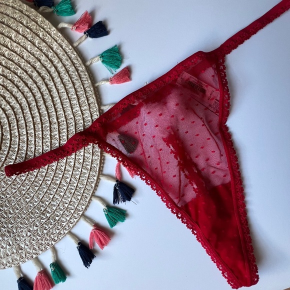 Victoria's Secret Dream Angels Dotted Mesh Lace-Up V-String Panty Red XXL NEW - Picture 2 of 7